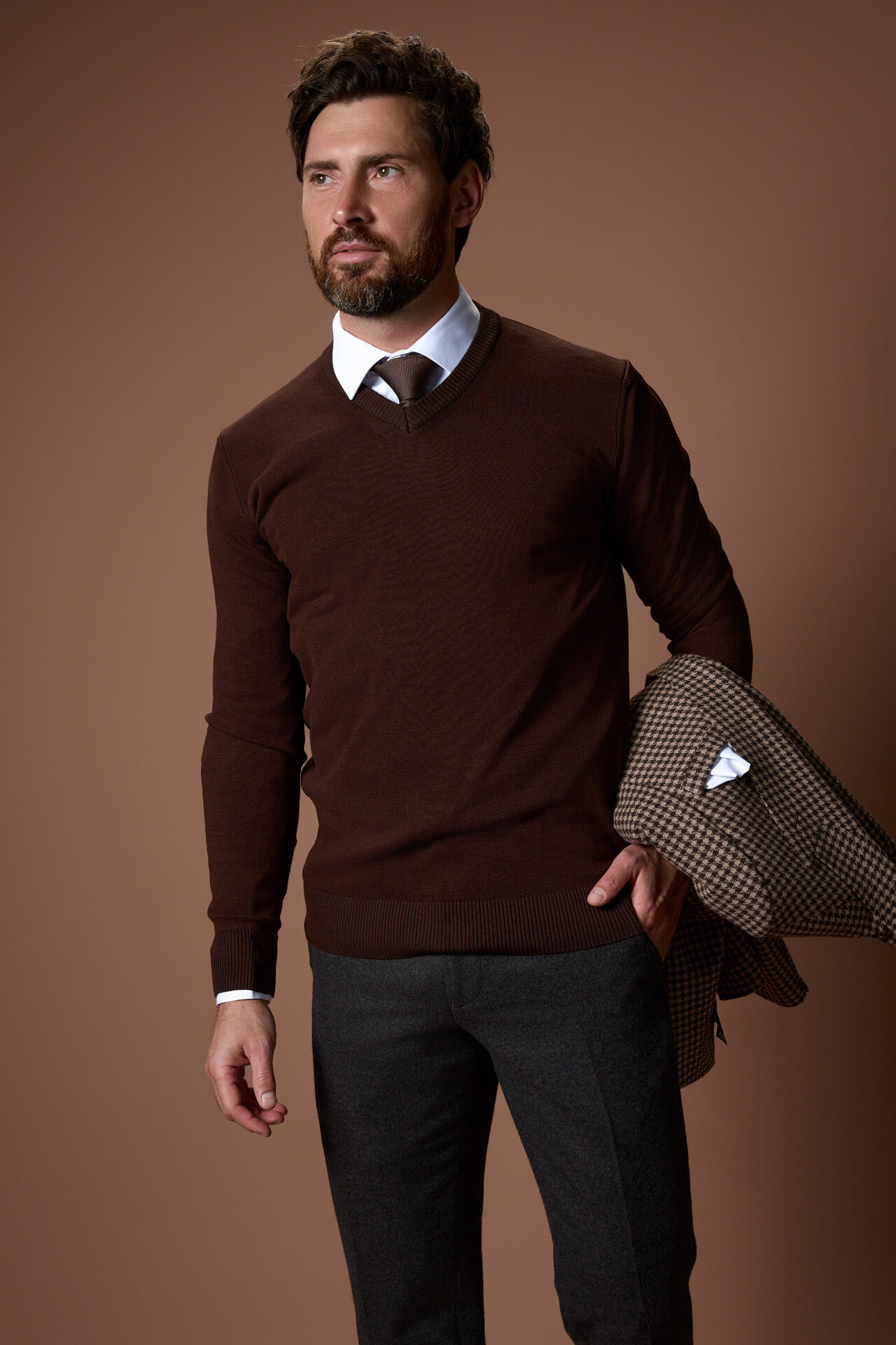 Men’s casual brown checkered jacket