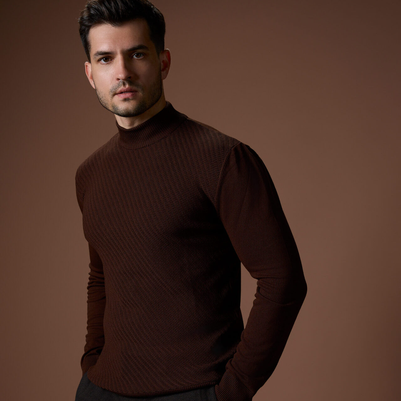 Brown double-breasted corduroy jacket