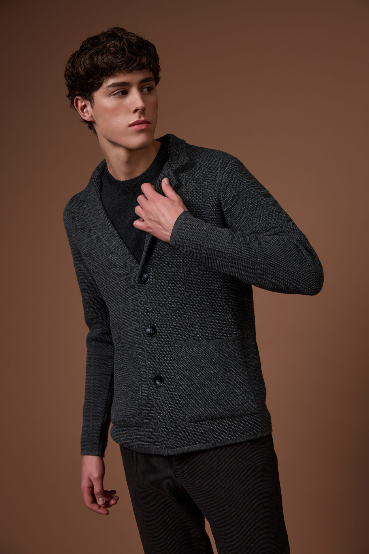 Black raincoat-style mid-season trench coat