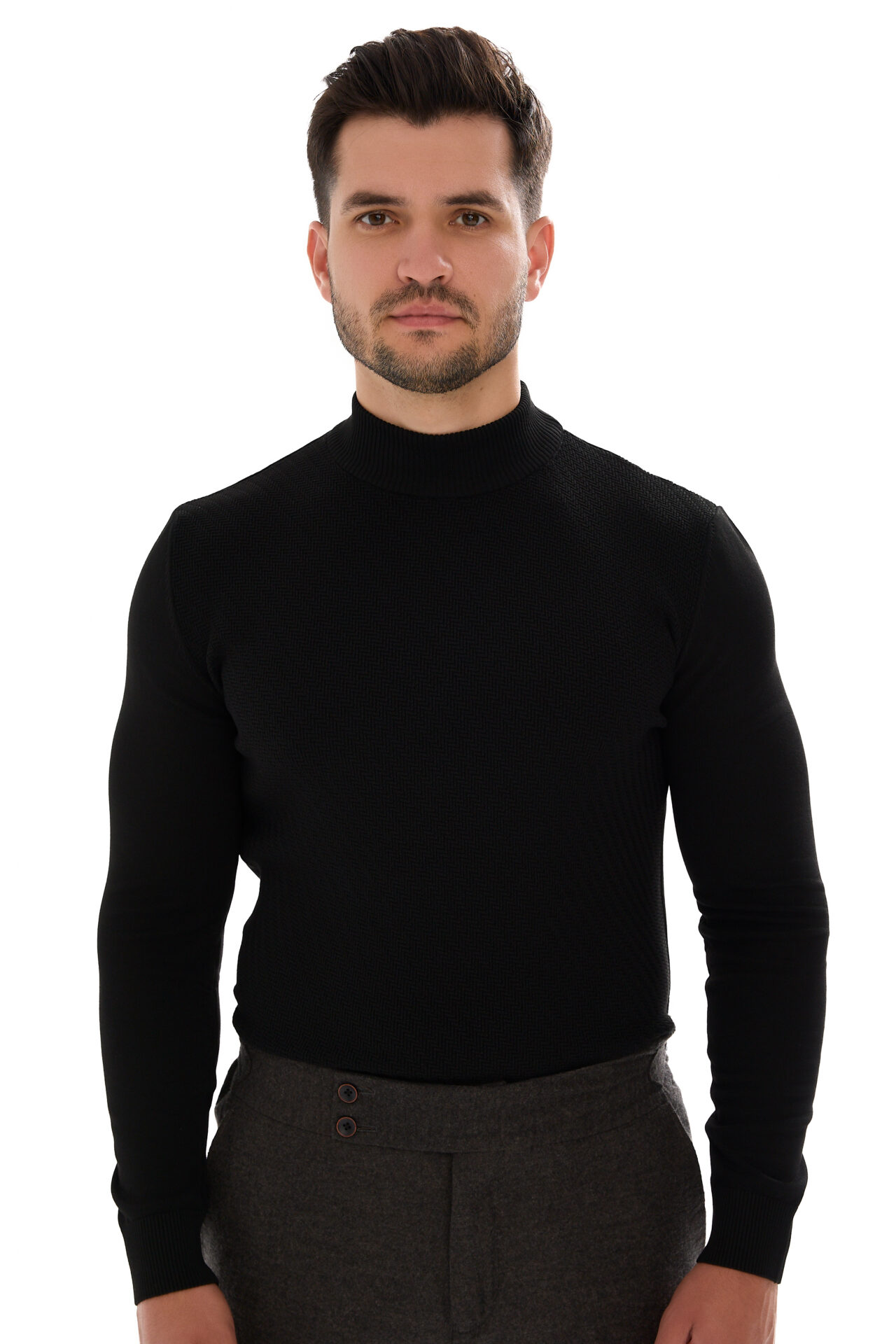 Palton elegant din lână, mărime mare, de culoare neagră