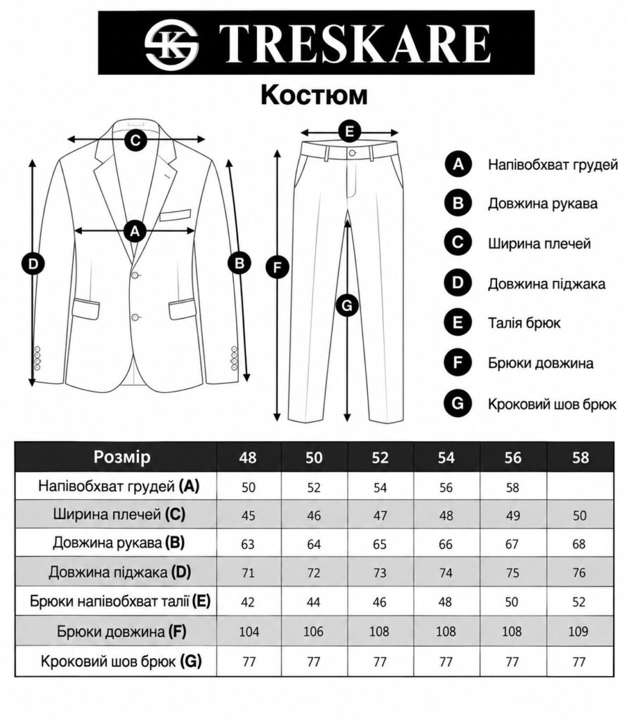 Таблиця розмірів Костюм - арт: 10395