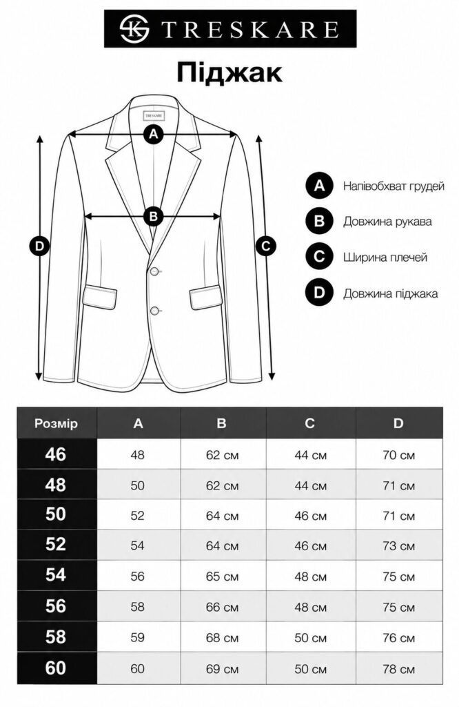 таблиця розміру - Піджак - арт: 00