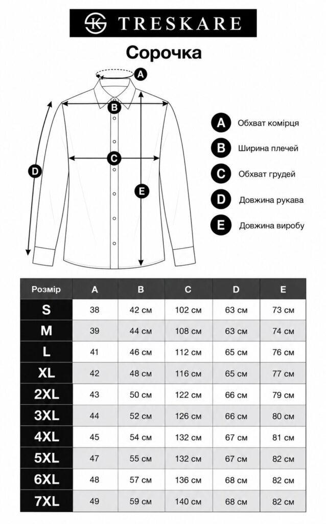таблиця розмірів Сорочка льон - арт: 2233