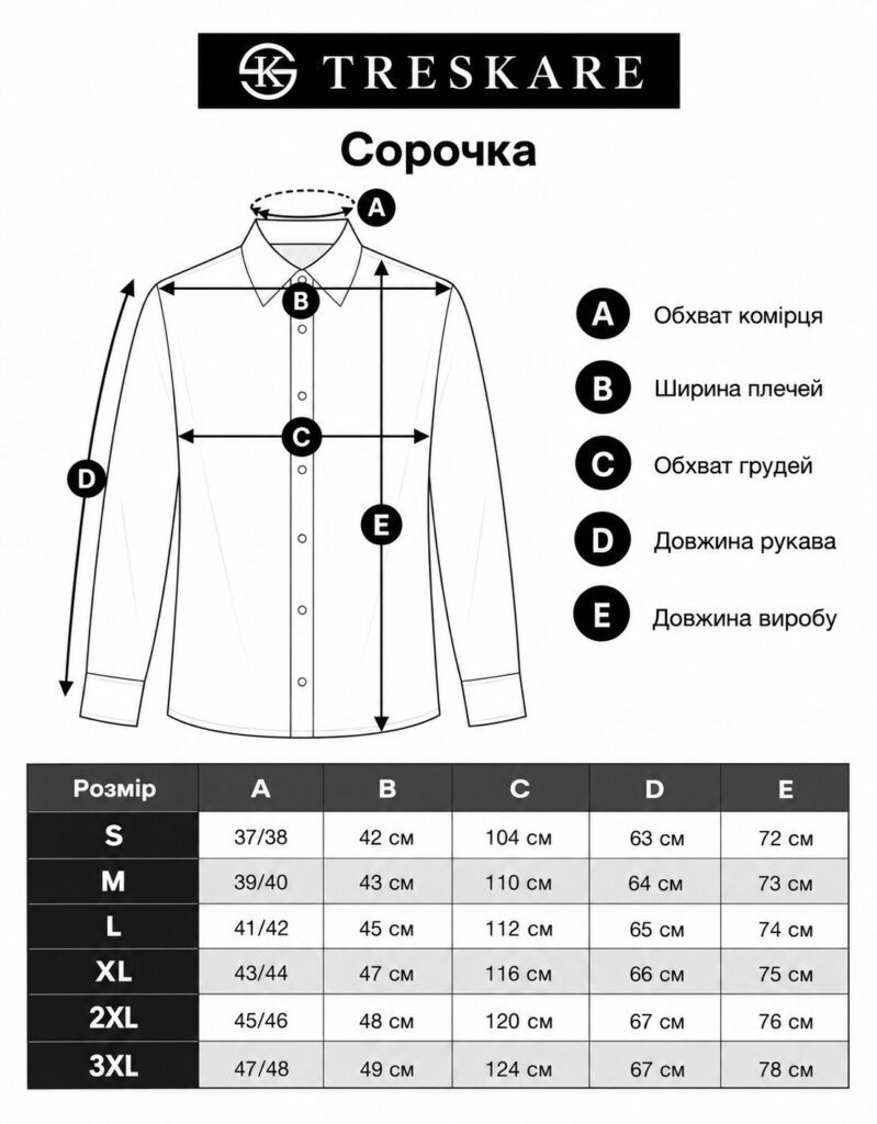 таблиця розмірів Сорочка - арт: 350
