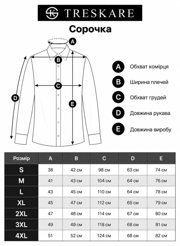 таблиця розмірів Сорочка - арт: 460